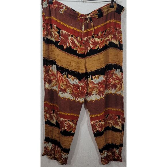 Cotton Zone Brown Black Floral Print Pants Large Lightweight Drawstring Waist - Picture 1 of 4